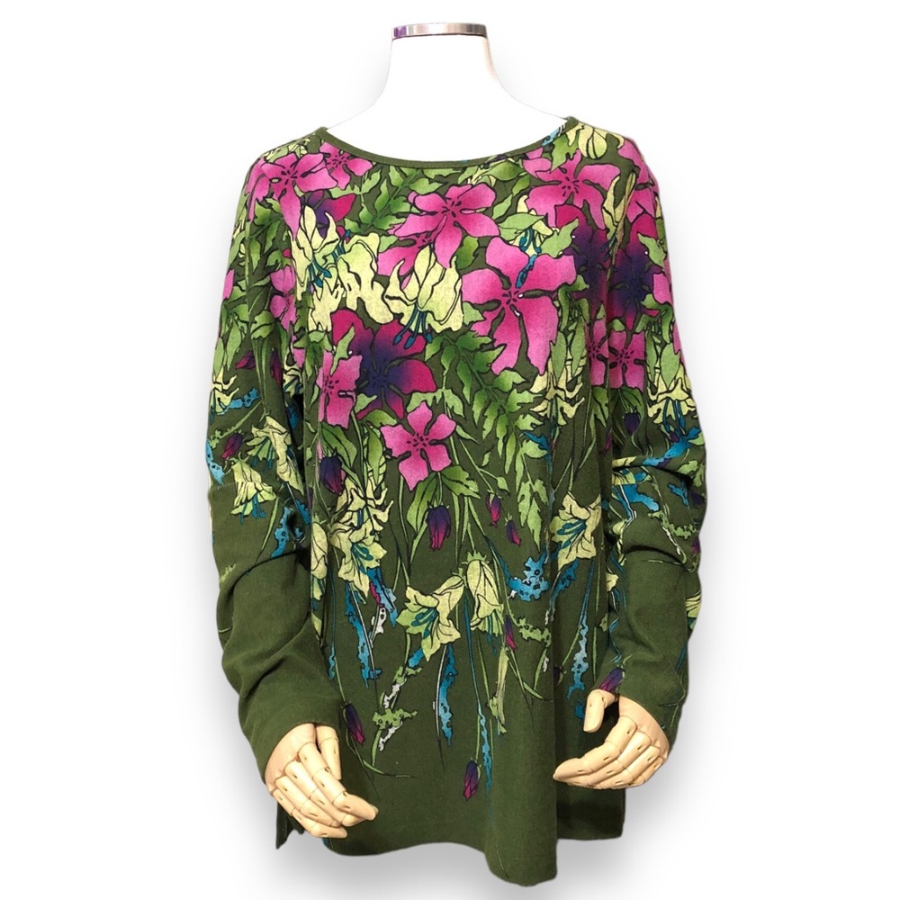 SIMONTON SAYS by George Simonton Dark Floral Print Scoop Neck Sweater